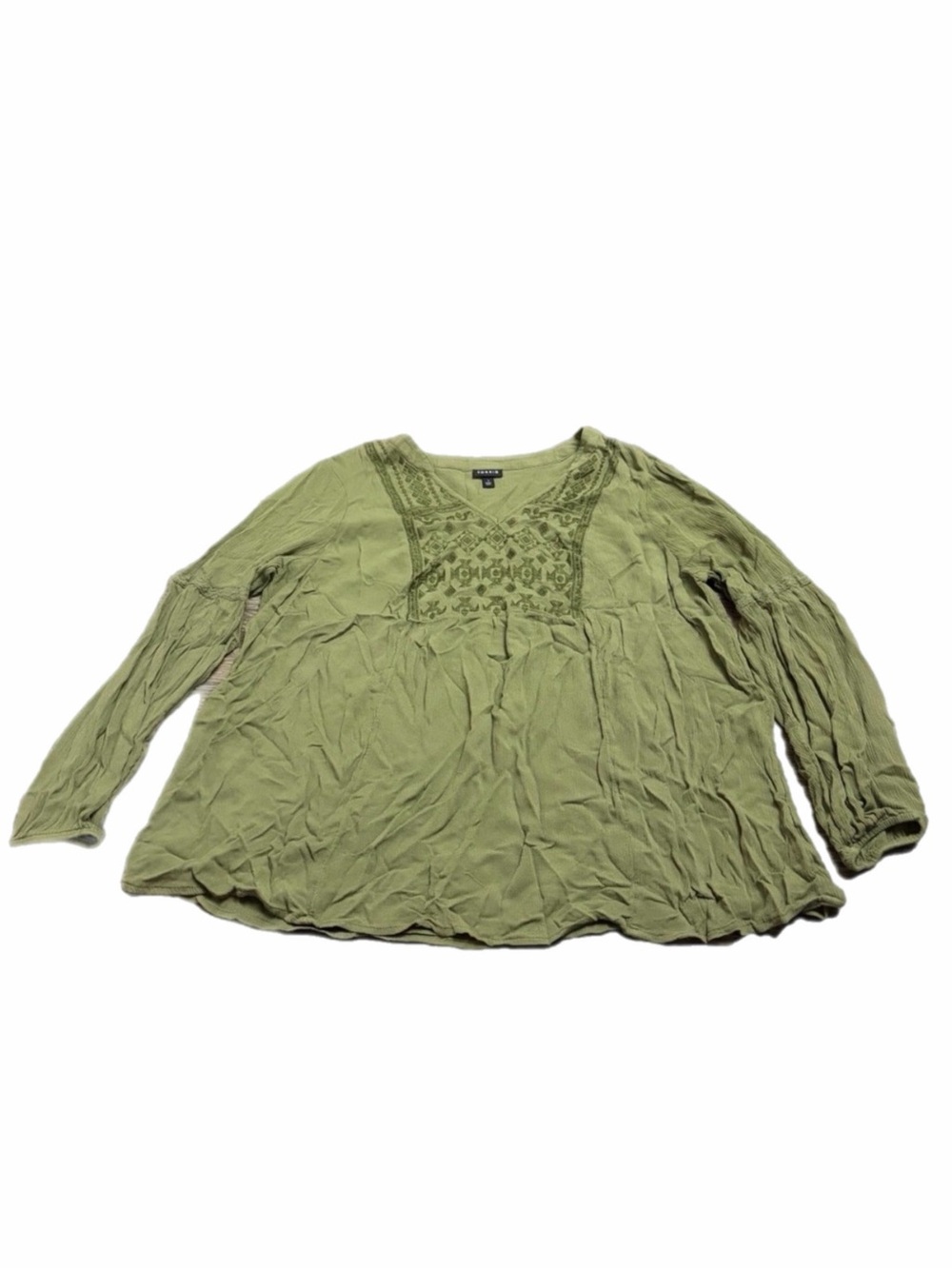 Torrid Crochet Embroidered Boho Tunic Blouse (Sage Green) Size 1X - Picture 2 of 10